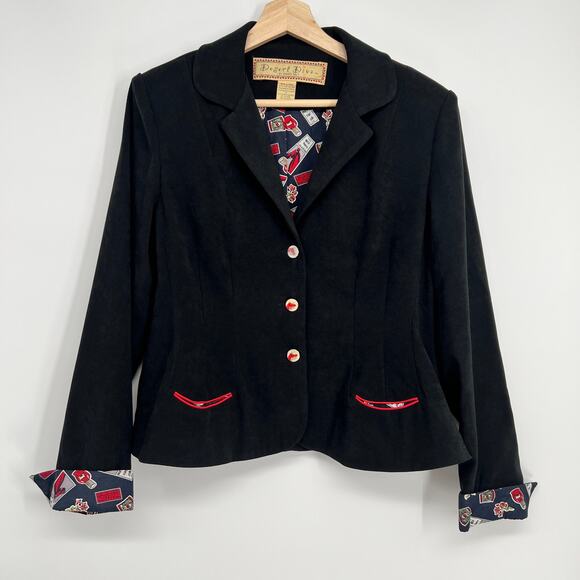 Vintage Jackets & Blazers - Vtg Desert Diva by Sherry Holt Jacket Womens M Black Faux Suede Western Horse
